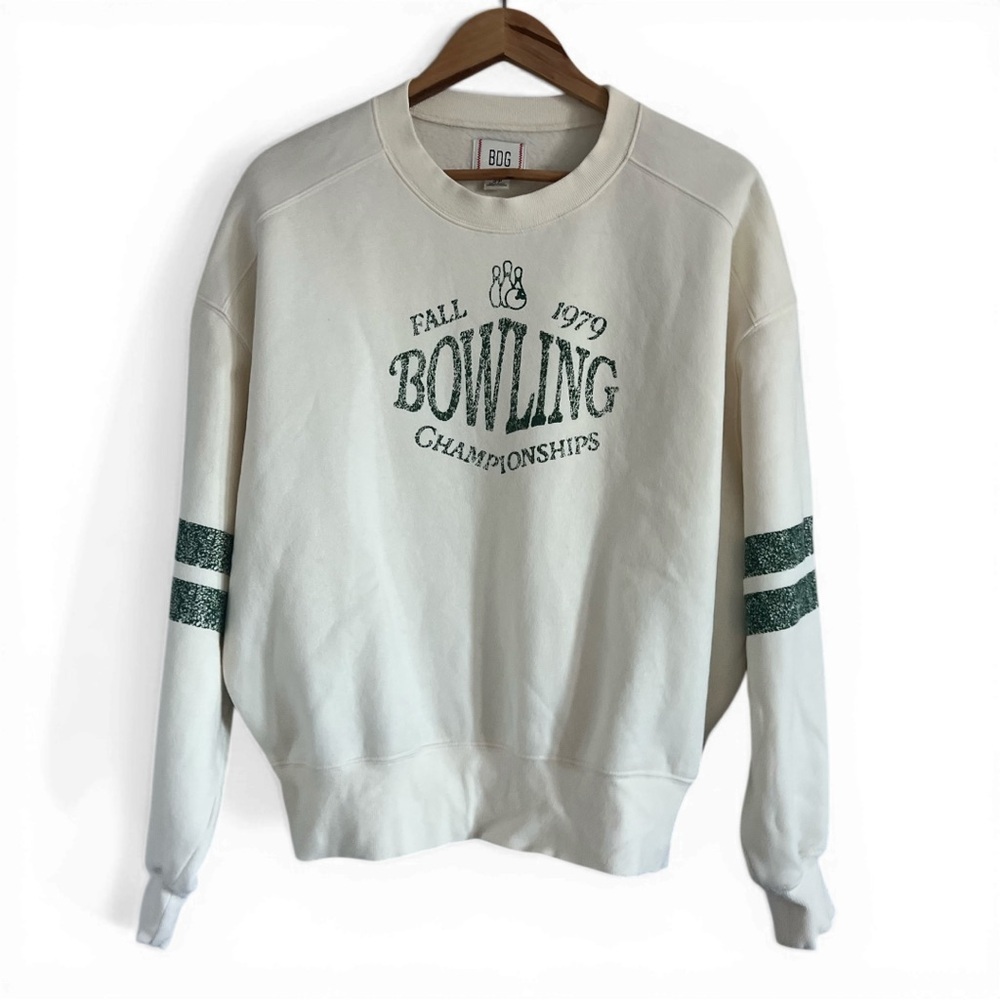 BDG Cream Bowling Championships Sweatshirt - Green Print